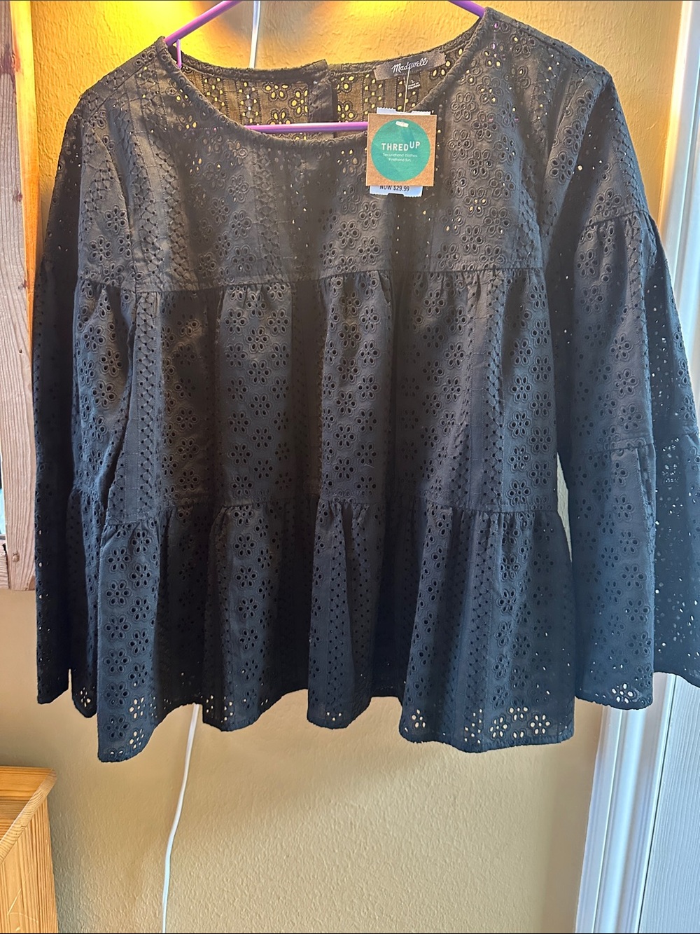 Madewell Black Eyelet Tiered Peasant Blouse